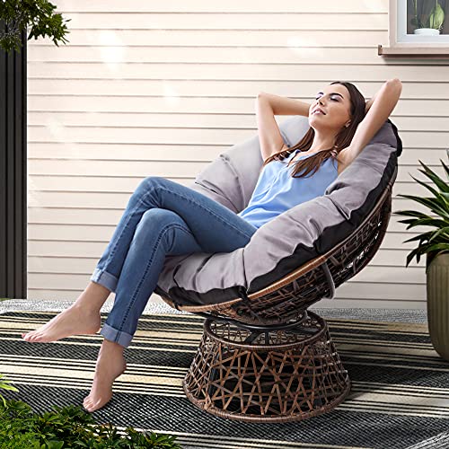 Gardeon Wicker Papasan Chair, Outdoor Chairs Patio Furniture Lounge Setting Garden Backyard Living Bedroom, 360 Degree Swivel with Soft Thick Cushion Brown