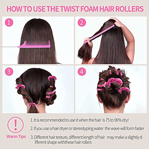 Twist Foam Hair Rollers Foam No Heat Hair Rods Rollers,Flexible Curling Rods,Hair Rollers Twist Curlers with Soft Foam,Flexi Rod Curlers Flexible Curling Rods,10Pcs Hair Twist Flexi Rods Hair Curlers