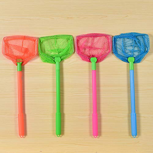 Coopay 4 Pieces Kids Fishing Net Catching Bug Nets Fish Butterflies Nets Beach Toys for Kids Outdoor Playing (Rose Red, Orange, Blue, Green)