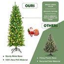 Costway 1.8m/6ft Pre-lit Pencil Christmas Tree,Artificial Hinged Fir Christmas Tree with 743 PVC Tips and 250 SAA certificated LED Lights, Christmas Drcoration with Sturdy Iron Stand, Easy Set-up