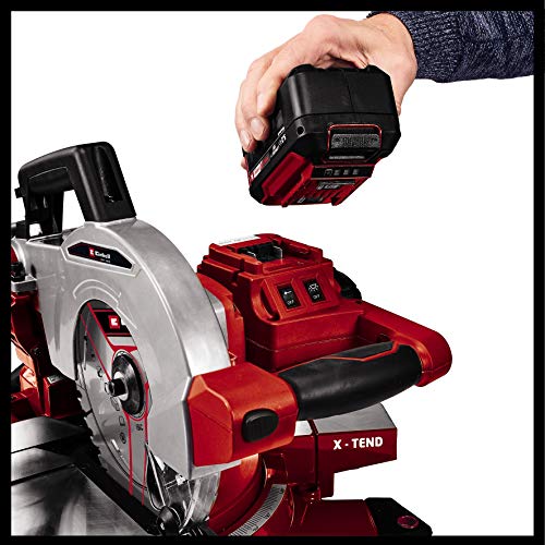 Einhell Power X-Change 18V Mitre Saw - 3000 RPM Circular Saw With Work Table, LED, Dust Collection, 45° Mitre, -47° Bevel - TE-MS 18/210 Li Solo (Battery Not Included)