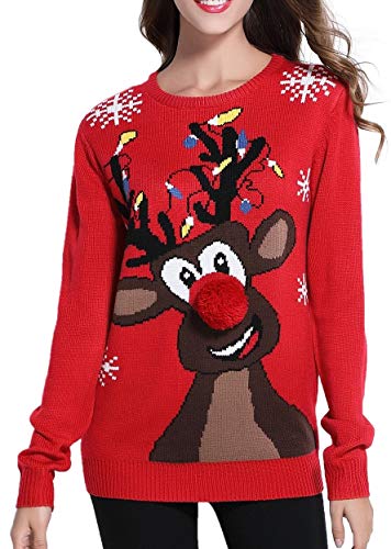 *daisysboutique* Women's Christmas Cute Reindeer Knitted Sweater Girl Pullover (XX Large, Lighting)