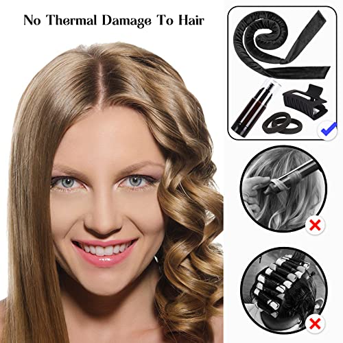 Velour Heatless Curling Rod Headband 60" Extra Long Heatless Hair Curler No Heat Curling Headband Heatless Curling Set Heatless Overnight Natural Curls (Black)