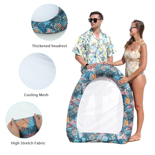 FindUWill Inflatable Pool Floats Adults, Large Fabric-Covered Pool Lounger Chair Raft with Mesh Center, Multi Purpose Pool Floaties Water Hammock Lounge, Ultra-Comfort Water Lake River Floating Raft