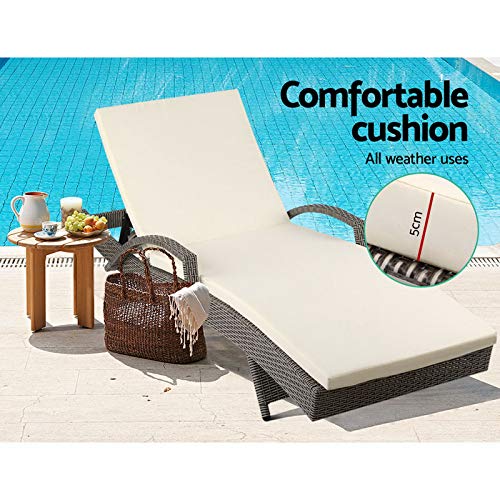 Gardeon Sun Lounge Camping Chair Wicker Lounger Rattan Day Bed, Chaise Beach Chairs Outdoor Furniture Garden Patio Setting Pool Backyard, Cushion Armrest Adjustable Backrest Grey