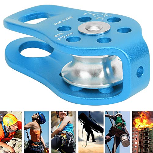 Climbing Pulley, 20KN Aluminum Micro Pulley Fixed Side Pulleys for Aerial Work Outdoor (Blue)