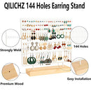 (White) - QILICHZ Earring Stand Holder Earring Organiser 144 Holes Ear Stud Holder Earrring Rack Decorative Jewellery Holder Rack Stand Display Rack with Wooden Tray/Dish for Earrings Display Home Use