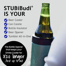 STUBiBudi Stubby Holder, Beer Cooler & Bottle Opener - Beer Gifts for Men Women - Premium 375ml Stubby Can Cooler for Cans Bottles & Tumbler 4 in 1 Stainless Steel Insulated Bottle Holder (Green)