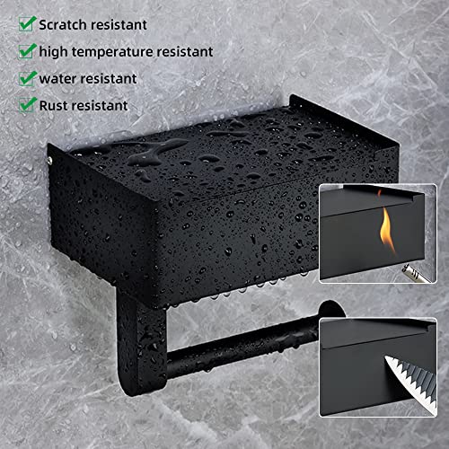 Eacam Black Stainless Steel Toilet Paper Holder with Wipes Dispenser,Mobile Phone Rack for Bathroom with Wipe Storage Shelf Keep Your Wipes Out of Sight - Wall Mount Paste Mount