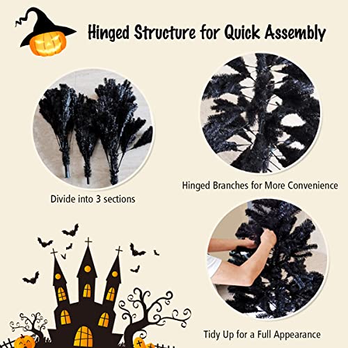 1.8m/2.25M Christmas Tree, Artificial Black Christmas Tree with Sturdy Metal Stand, 1036/1258 Branch Tips PVC Needles, Easy-Assembly, Festival Decor for Home, Garden, Halloween, Black (2.25M)