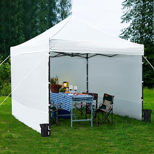 Yaheetech 10'x10' Pop-up Canopy Tent - Heavy Duty Commercial Instant Canopies, Commercial Tents Market stall, UV Gazebo for Camping, with 4 Removable Sidewalls Sandbags and Mesh Window - White