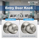 BESTTEN Keyed Entry Door Knob with Lock, Interior and Exterior Door Lock, Standard Ball, Satin Nickel