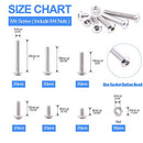 Glarks 170Pcs M4 Stainless Steel Allen Hex Drive Button Head Socket Cap Bolts Screws Nuts Assortment Kit (M4)