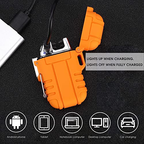 YESDEX Electric Plasma Lighter, Waterproof Windproof Dual Arc Lighter (2-Pack) Flameless USB Rechargeable Lighter, Fashion Design for Outdoor Camping EDC Survival Tactical in Gift Box (Orange＆Black)