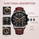LIGE Mens Watches Chronograph Leather Waterproof Analogue Quartz Stainless Steel Business Classic Men's Wrist Watches, Black Brown, bracelet