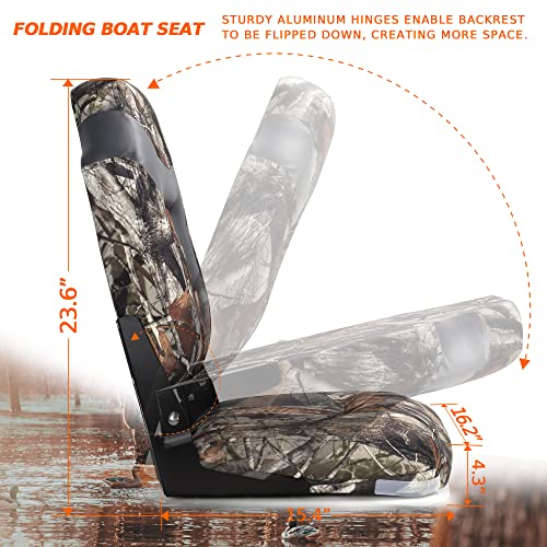 SUNDGORA Camo High Back Folding Fishing Boat Seat for Fishing,Stainless Steel Screws Included,Camo/Charcoal