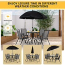 Costway 6 PCS Patio Dining Set Folding Chairs Glass Table Tilt Umbrella Garden (Grey)