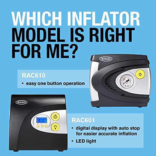 RING RAC610 12V Analog Tire Compressor, Inflates Fully deflated car tire in 4.5 Minutes