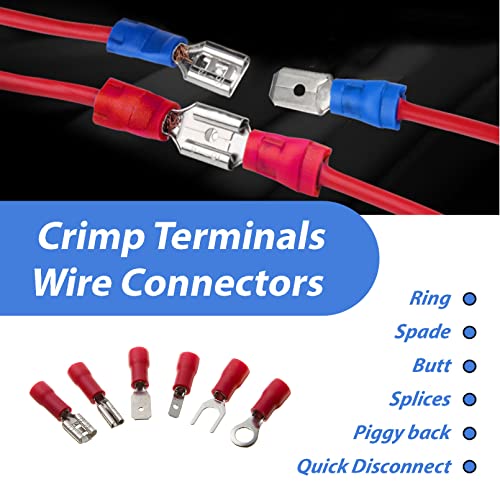 Wire Electrical Connectors - Butt, Ring, Spade, Quick Disconnect - Crimp Terminals Connectors Assortment Kit (Bunt 678)