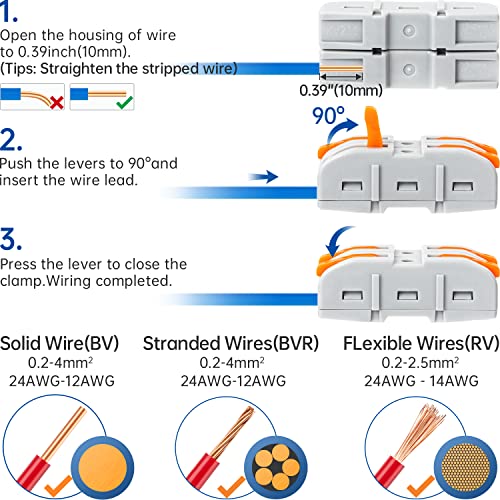 ((SPL-1) x 50) - GKEEMARS 50 Pcs Wire Connector, 1 Conductor Compact Wire Connectors Splicing Connectors for Circuit Inline 28-12 AWG (Orange)