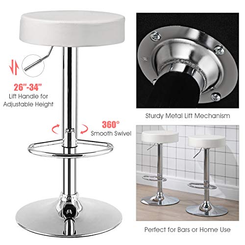 COSTWAY Bar Stool, Modern Swivel Backless Round Barstool, PU Leather Armless bar Chair with Height Adjustable, Chrome Footrest, Sturdy Metal Frame for Kitchen Dining Living Bistro Pub (White, 1 pc)