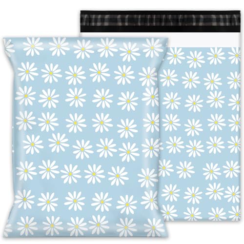 Whaline 100Pcs Poly Mailer 10 x 13 Inch Daisy Flower Mailing Bags Blue Floral Deliver Envelopes Waterproof Plastic Packaging Bags for Small Business Packing Moving