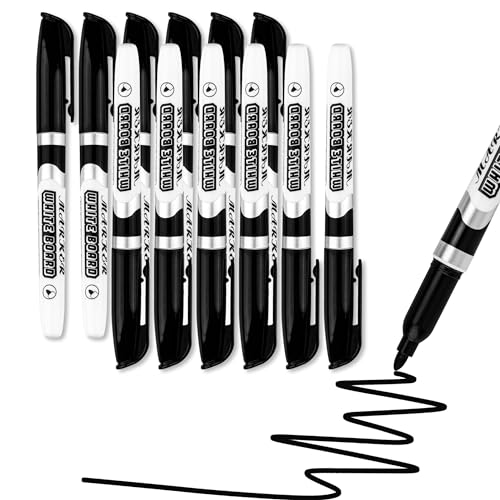 YUNAI Black Whiteboard Markers, 12PCS Thin Dry Erase & Wet Erase Markers for School, Fine Tip Erasable Markers Bulk Low Odor for School Office Supplies