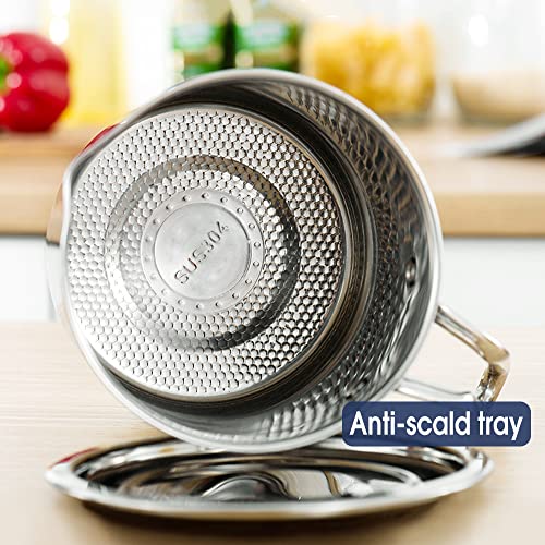 Chihee Oil Strainer Pot Grease Can 2 L Stainless Steel Oil Storage Can Container with Fine Mesh Strainer Dust-Proof lid Non-Slip Plate Suitable for Storing Frying Oil and Cooking Grease
