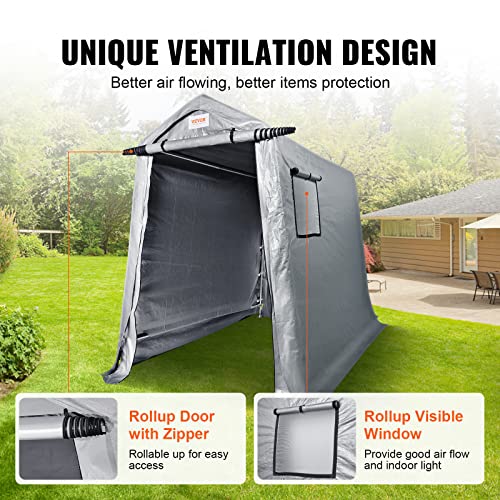 VEVOR Portable Shed Outdoor Storage Shelter, 6x8x7 ft Heavy Duty Instant Waterproof Storage Tent Sheds with Roll-up Zipper Door and Ventilated Windows for Motorcycle, Bike, Garden Tools