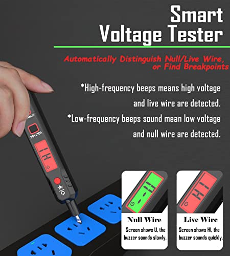 Voltage Tester AC 12-300V Non-Contact & Contact Voltage Detector Electrical Test Pen Wire Breakpoint Finder with NCV, Continuity Live Null Wire Test, LCD Display, Buzzer Alarm, Backlight, Flashlight