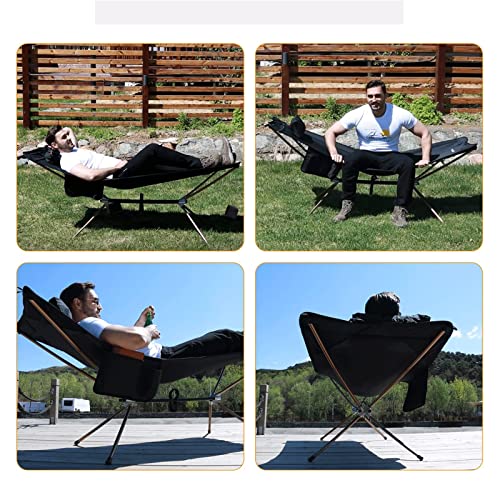 KingCamp Camping Cot for Adults Portable Hammock with Aluminum Alloy Stand Lightweight Robust Folding Sleeping Cot Non-Slip Outdoor Hammock Bed for Indoor Patio Garden Yard Nap Sunbathing Cot Black