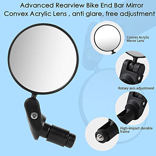 2PCS Bike Mirrors, Safe Rearview Mirror Bicycle Cycling Rear View Mirrors Adjustable Rotatable Handlebar Mounted Convex Glass Mirror