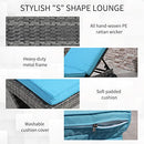 Outsunny Wicker Chaise Lounge, Outdoor Lounge Chair, 5-Level Adjustable Backrest S-Shape Rattan Lounger with Cushion & Wheels for Patio, Deck, Poolside, Sky Blue