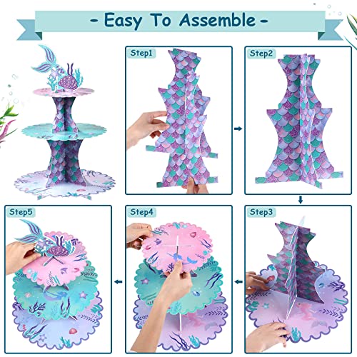 Mermaid Cake Stand 3 Tier Mermaid Party Supplies Mermaid Tail Cupcake Stand for Girls Underwater Theme Party Little Mermaid Baby Shower Birthday