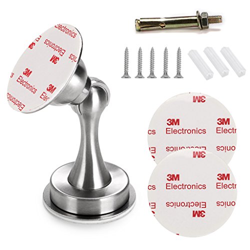 Sumnacon Magnetic Door Stopper, Heavy Duty Stainless Steel Door Stop Holder Come with 4 Pcs 3M Double-Sided Adhesive Tape & Hardware Screws,Install with Adhesive Tape Or Screws On Floor Wall (Silver)