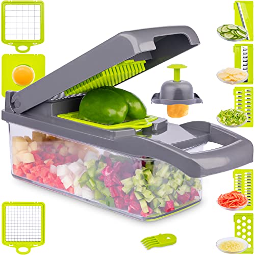 【Australian Owned Brand】14 in 1 Ashlar Vegetable Chopper "Affordable" Onion Potato Carrot Veggie Cutter with Sharp Blades, Mandoline Slicer Dicer & Fruit Chopper, Kitchen Tools & Gadgets (Grey)