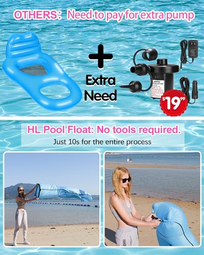 LH Inflatable Couch, Inflatable Sofa, Water Pool Lounge, Inflatable Pool Chair Float, Water Hammock for Adults with Headrest, Backrest, Footrest, LHFC01-BL