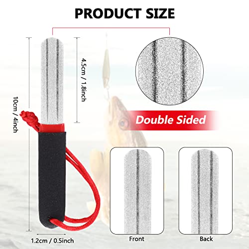 Prasacco Pack of 2 Fish Hook Sharpener, Fishing Hook Grinding Stone, Double Sided Fishing Hook Sharpener, Portable Grinding Tool for Fishing with Handle and Hanging for Outdoor Fishing (Red)