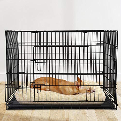 i.Pet Dog Crate Cage 42" Pet Kennel Crates Puppy Cat Fence House Outdoor Indoor Portable Carrier, Metal Wire with Triple Doors Lockable Foldable with Removable Tray and Handle