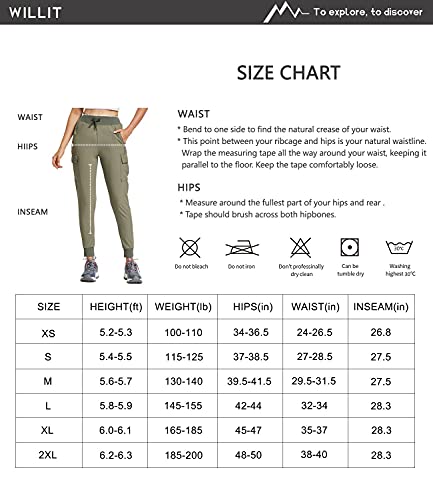 WILLIT Women's Cargo Hiking Pants Lightweight Athletic Outdoor Travel Joggers Quick Dry Workout Pants Water Resistant Black M