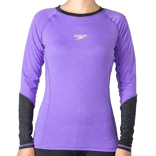 Speedo Women's UPF 50+ Rash Guard Long Sleeve Swim Shirts, Water Beach Surf Swimsuit, UV/Sun Protection Swimwear - Violet/L