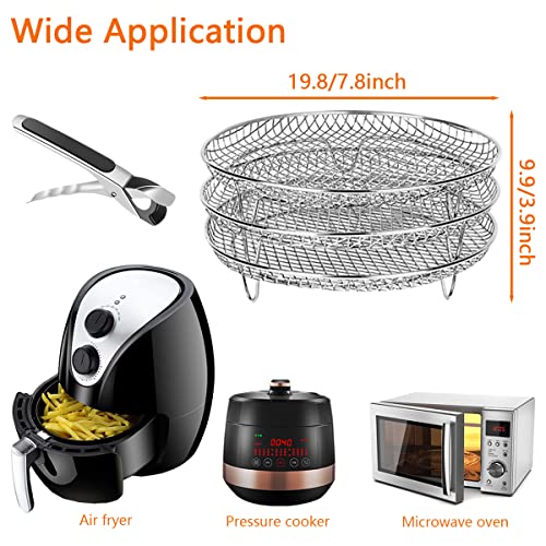 3 PCS Air Fryer Rack, Removable Air Fryer Stacking Rack with Anti-scalding Clip, Stainless Steel Air Fryer Dehydrator Rack Accessories for 4.2Qt, 5.3Qt, 5.5Qt, 5.8Qt, 6.8Qt Air Fryers (01)