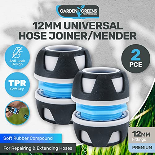 [2PCE] Garden Greens Hose Joiner/Mender - Heavy Duty, Leak-Free, Rust-Proof - Quick & Secure MM Grip for Gardeners