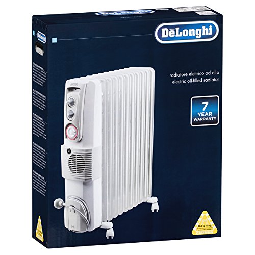 De'Longhi, Portable Oil Column Heater, 2400W with Timer, Addional Fan to Boost Heat, Castors and Cool-Touch Handle, 24 H, DL2401TF, White