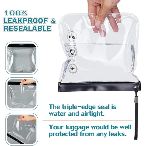 Clear Travel Toiletry Bag - Airport Security Liquids Bags, Airport Liquid Bag 20 x 20cm TSA Approved, Travel Accessories Makeup Bags Holiday Essentials Luggage for Men Women, 2pcs Black/Grey, 20*20CM