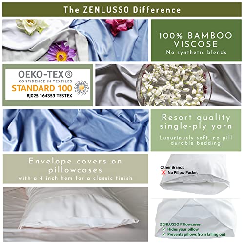 ZENLUSSO Bamboo Pillow Cases Queen/Standard - 100% Organic Pure Bamboo, Luxuriously Soft, Cooling 2 Piece Pillowcase Set, Envelope Closure (Navy Blue, Standard)