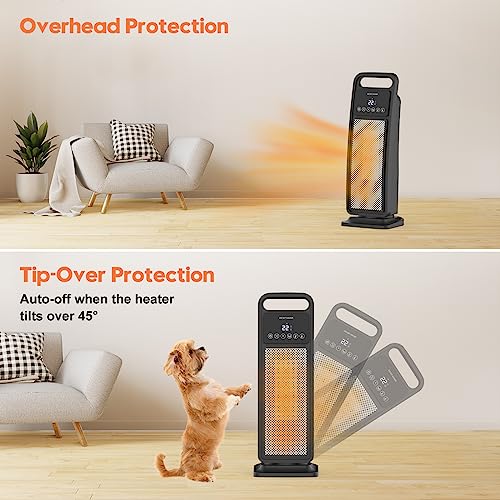 YOPOWER Heater, Portable Electric Space Fan Heater, 2000W Ceramic Tower Thermostat Heater for Bathroom Bedroom Room Office Indoor Home