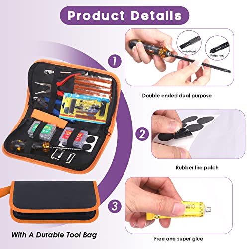 Swpeet 38Pcs Car Tire Repair Tool Kit, Including Vacuum Tire Repair Nail, Needle Nose Pliers, Wire Cutter, Screwdriver and Tire Repair Strips, Flat Tire Puncture Repair Tools for Cars, Motorcycle