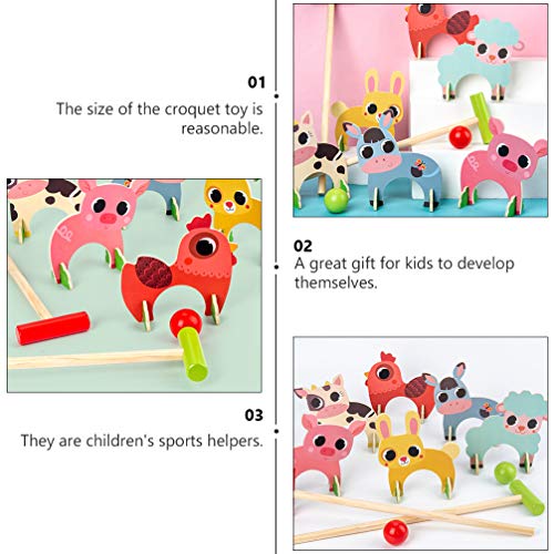 TOYANDONA Kids Croquet Set, Cartoon Wooden Animal Croquet Set Funny Lawn Games for Boys Girls