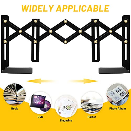 Chitidr 2 Pieces Adjustable Bookend Expandable Metal Bookend Desktop Book Stand Magazine File Organizer Holder Nonslip Book Stander with 2 Divider for Home Office School Library, Extends up to 19 Inch